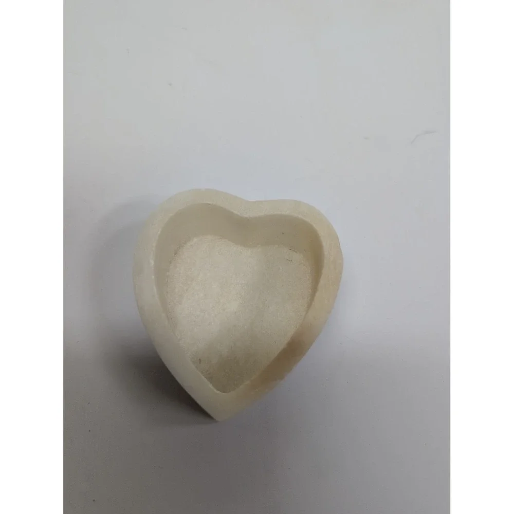 Vtg Soapstone Trinket Box Pearl Pink & Silver Flower Inlay Heart Shaped